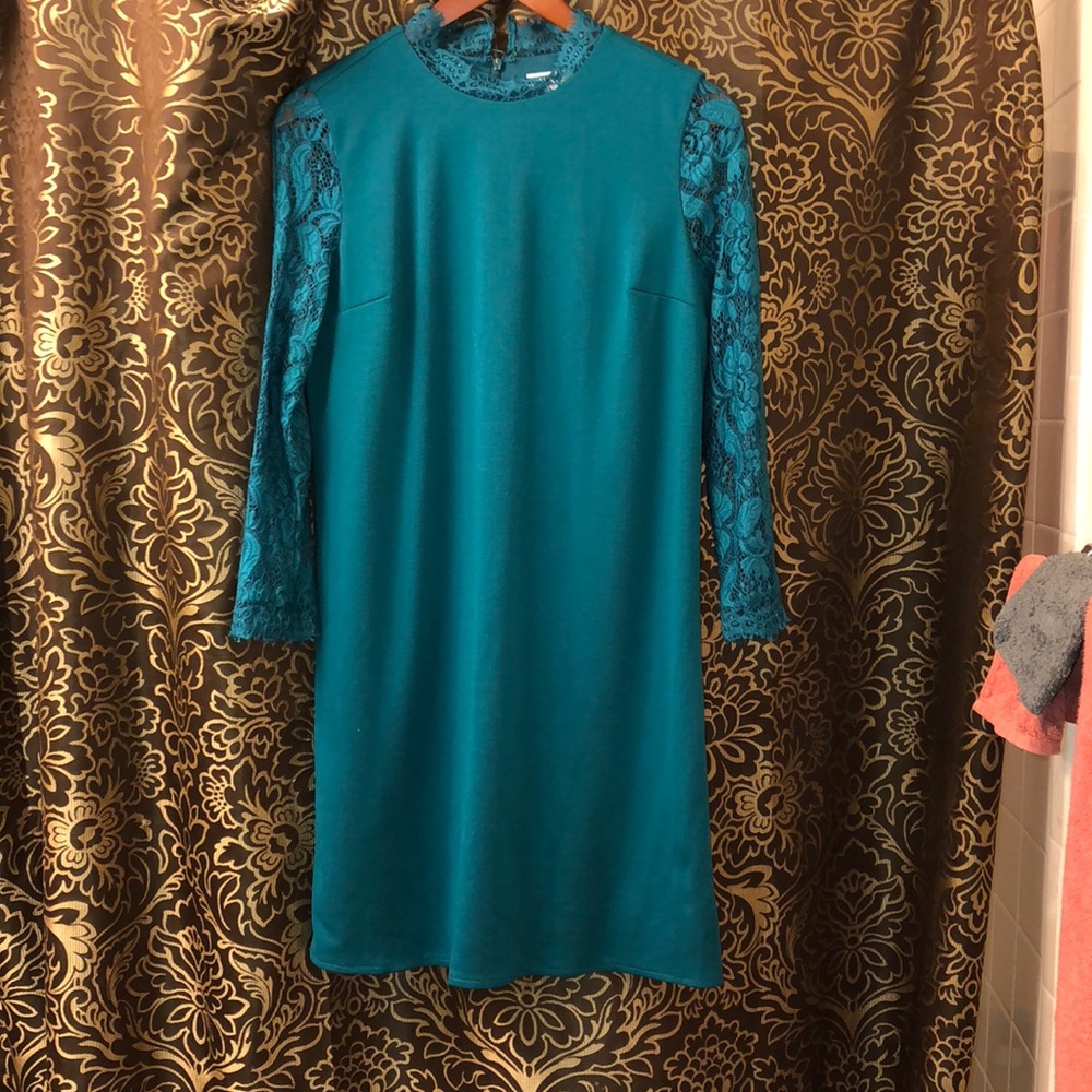 Emerald Green Lace Shift Dress